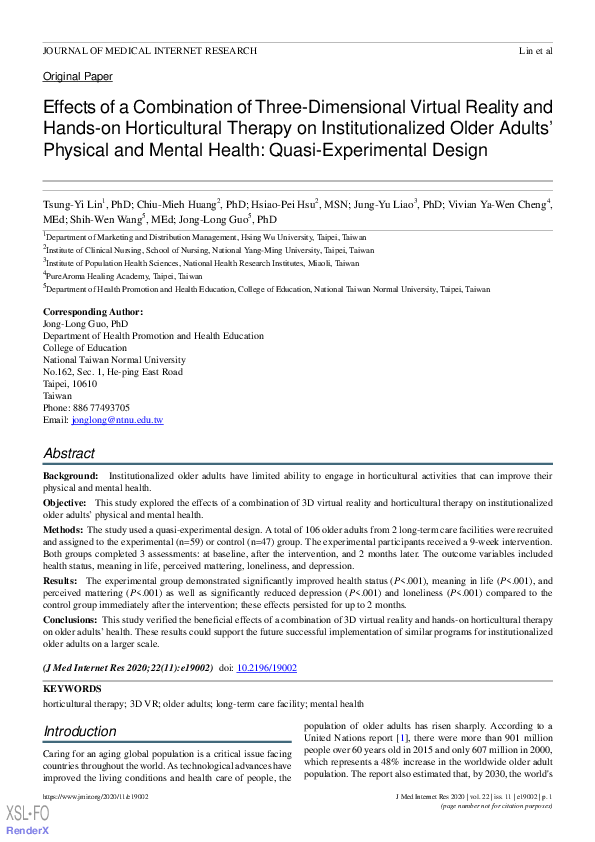 (PDF) Effects of a Combination of Three-Dimensional Virtual Reality and ...