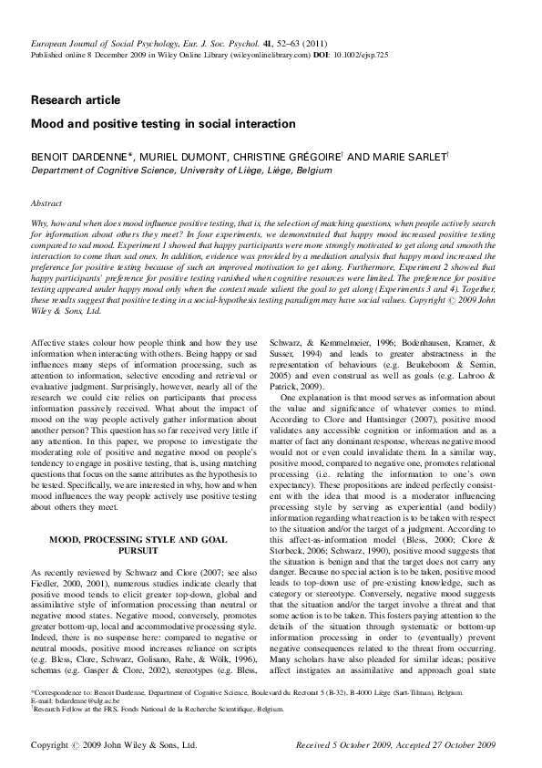 (PDF) Mood and positive testing in social interaction
