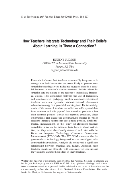 (PDF) How Teachers Integrate Technology and Their Beliefs About Learning
