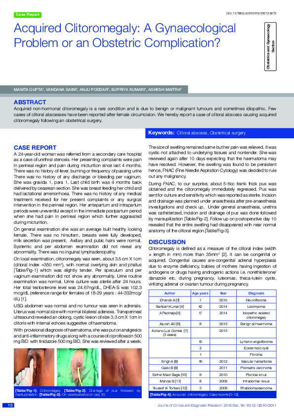 (PDF) Acquired Clitoromegaly: A Gynaecological Problem or an Obstetric