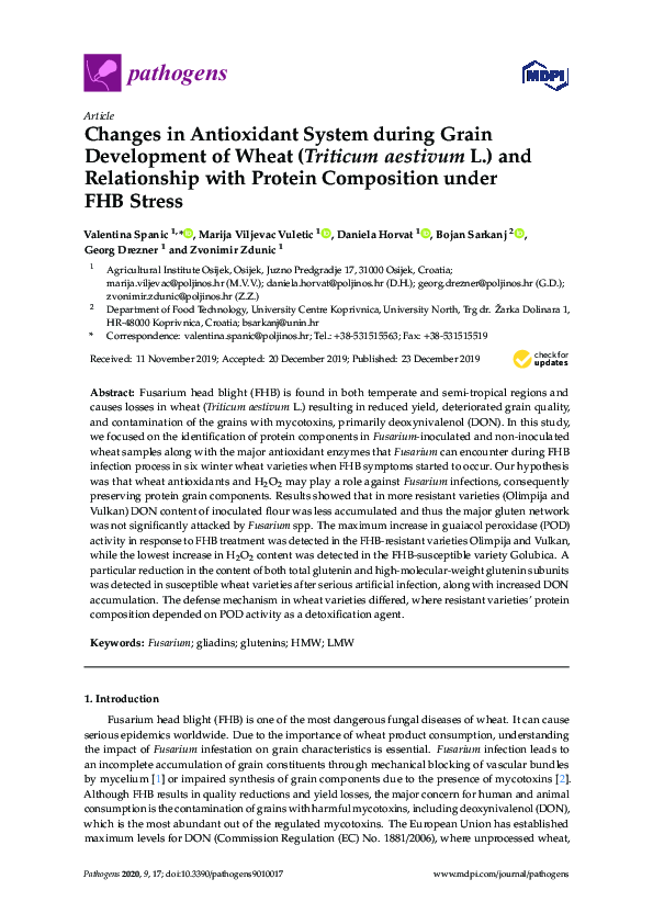 (PDF) Changes in Antioxidant System during Grain Development of Wheat ...