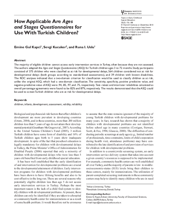 (PDF) How Applicable Are Ages and Stages Questionnaires for Use With ...