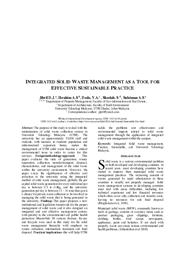 (PDF) Integrated Solid Waste Management as a Tool for Effective ...