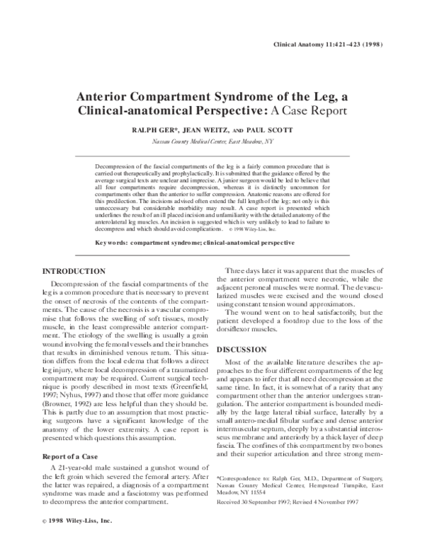 (PDF) Anterior compartment syndrome of the leg, a clinical-anatomical ...