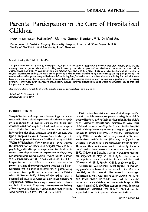 (PDF) Parental Participation in the Care of Hospitalized Children