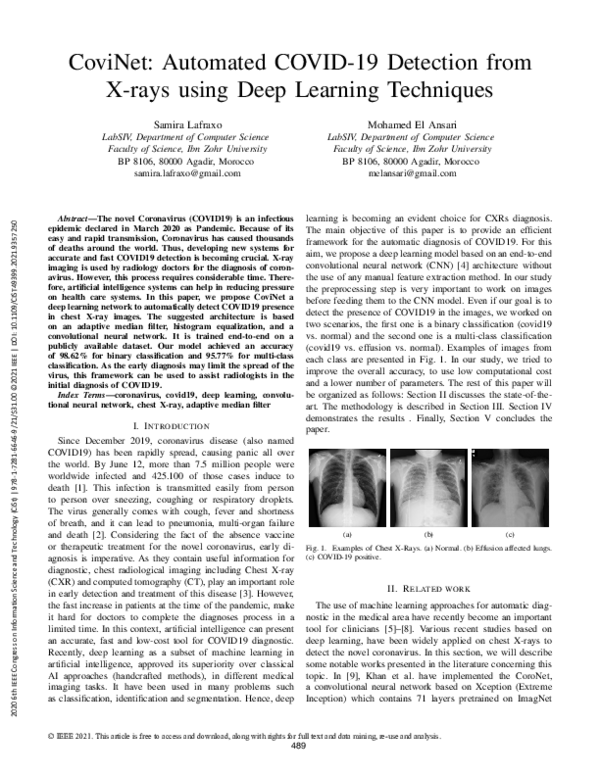 (PDF) CoviNet: Automated COVID-19 Detection from X-rays using Deep ...
