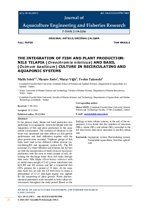 (PDF) THE INTEGRATION OF FISH AND PLANT PRODUCTION NILE TILAPIA