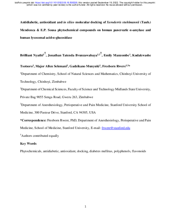 (PDF) Antidiabetic, antioxidant and in silico molecular docking of ...