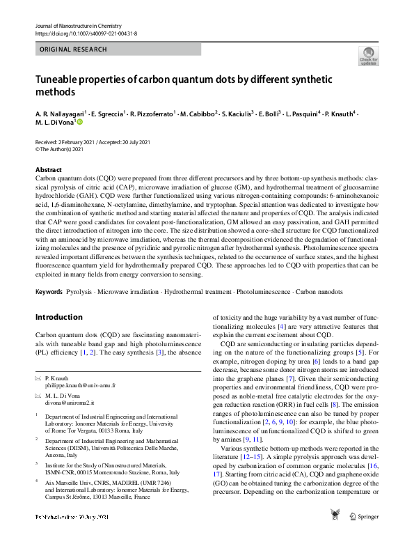 (PDF) Tuneable properties of carbon quantum dots by different synthetic ...