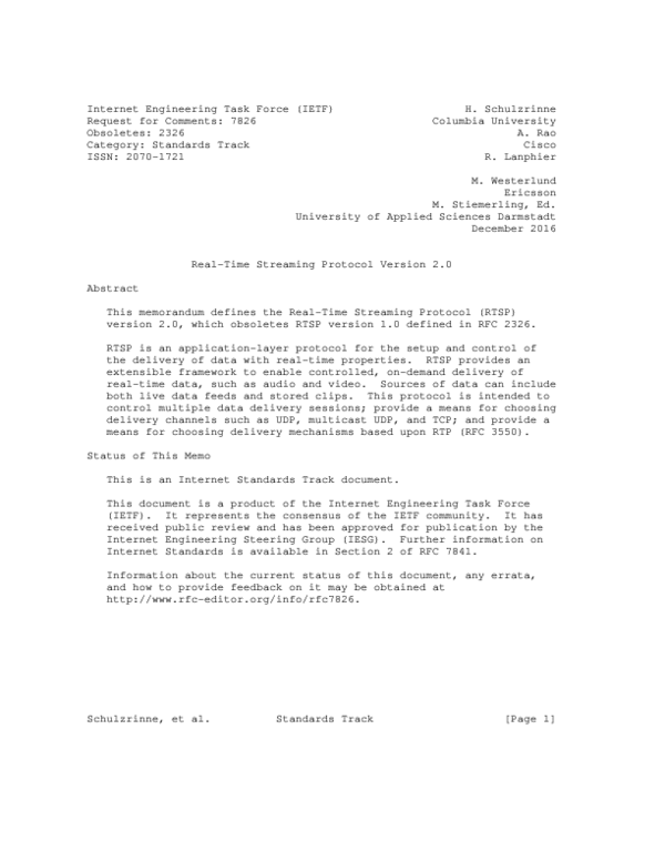 (PDF) Real-Time Streaming Protocol Version 2.0