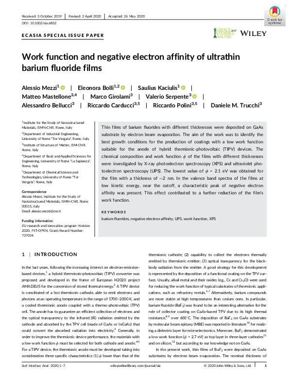 (PDF) Work function and negative electron affinity of ultrathin barium ...