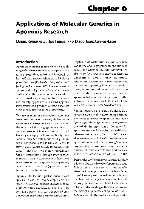 (PDF) Applications of molecular genetics in apomixis research