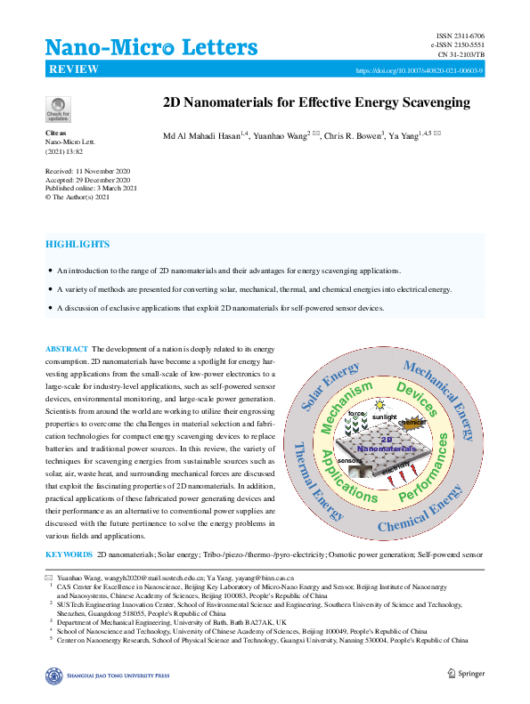 (PDF) 2D Nanomaterials for Effective Energy Scavenging