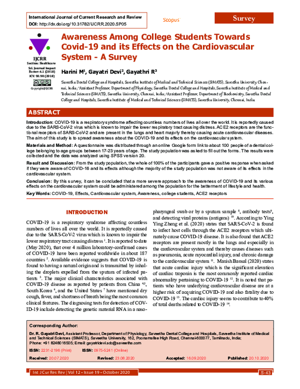 (PDF) Awareness Among College Students Towards Covid-19 and its Effects ...