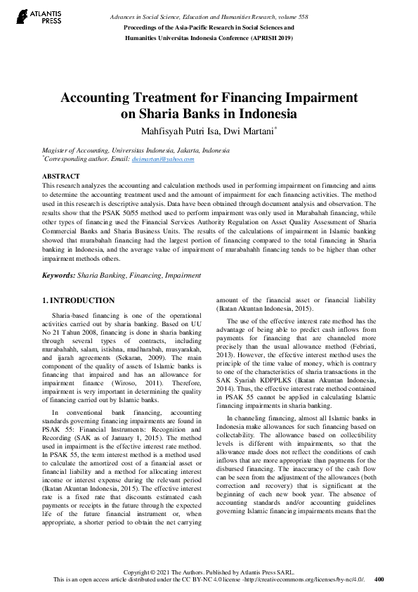 (PDF) Accounting Treatment for Financing Impairment on Sharia Banks in