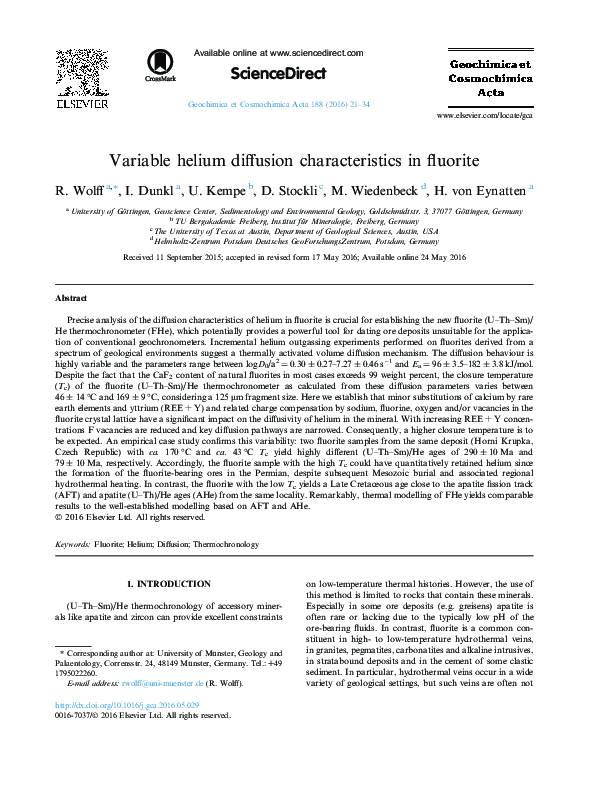 (PDF) Variable helium diffusion characteristics in fluorite