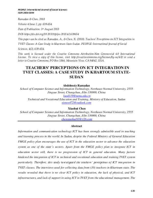 (PDF) Teachers’ Perceptions on Ict Integration in Tvet Classes: A Case ...