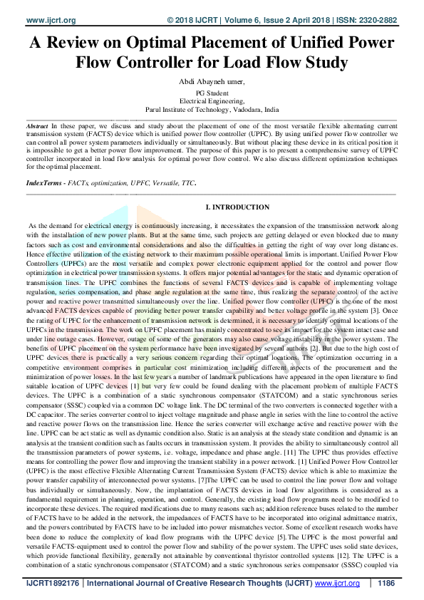 (PDF) A Review on Optimal Placement of Unified Power Flow Controller