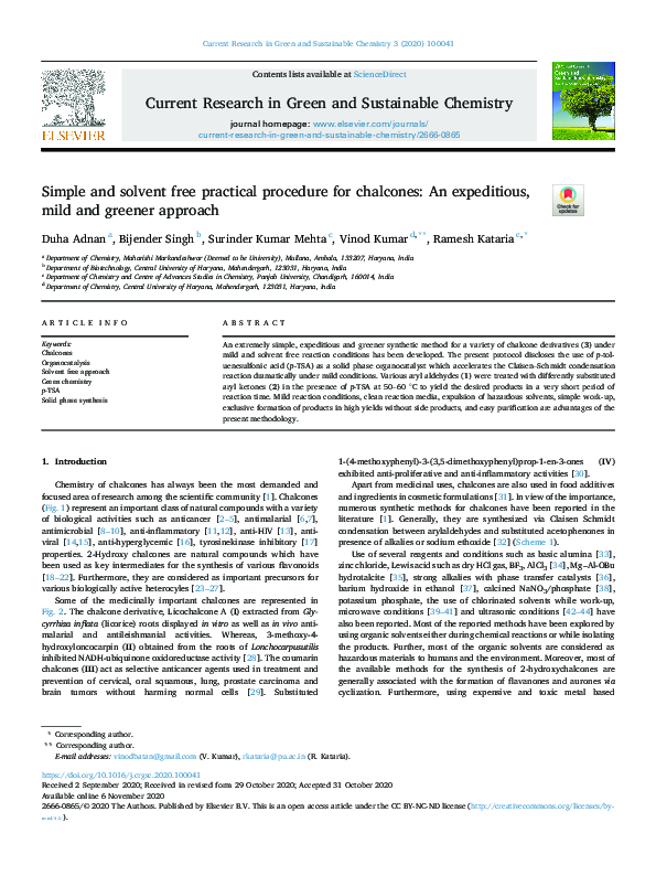 (PDF) Simple and solvent free practical procedure for chalcones: An ...