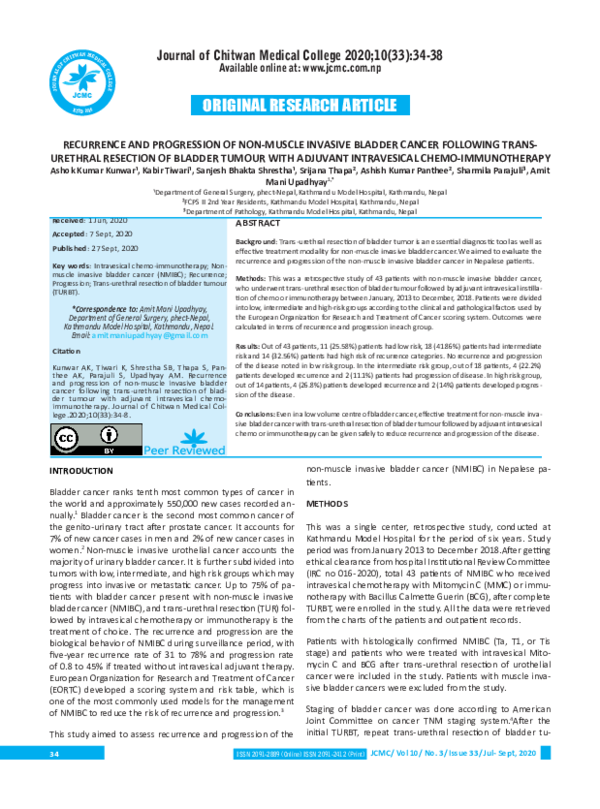 (PDF) Recurrence and progression of non-muscle invasive bladder cancer ...