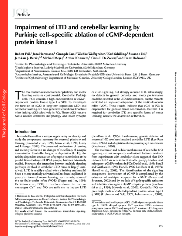 (PDF) Impairment of LTD and cerebellar learning by Purkinje cell ...