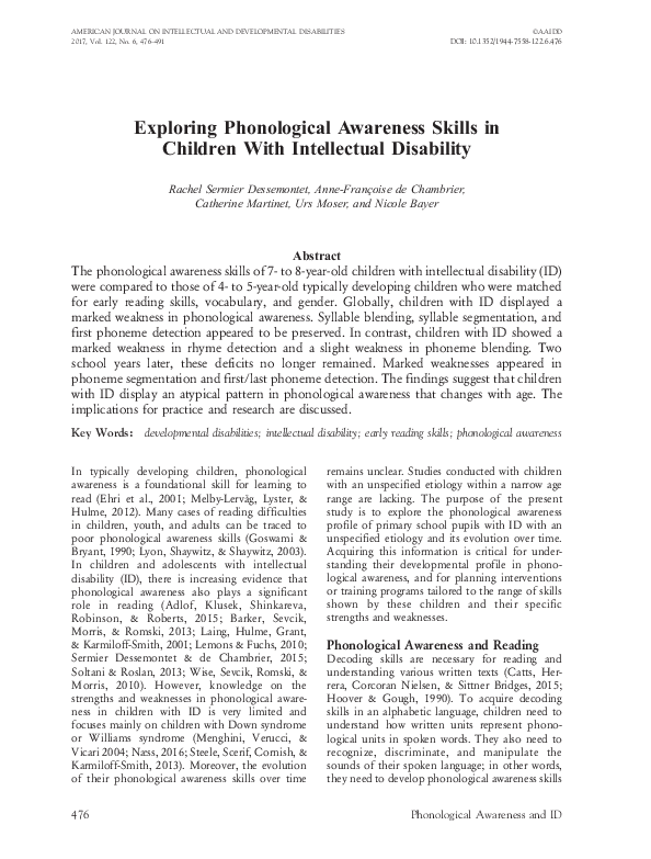 (PDF) Exploring Phonological Awareness Skills in Children With ...