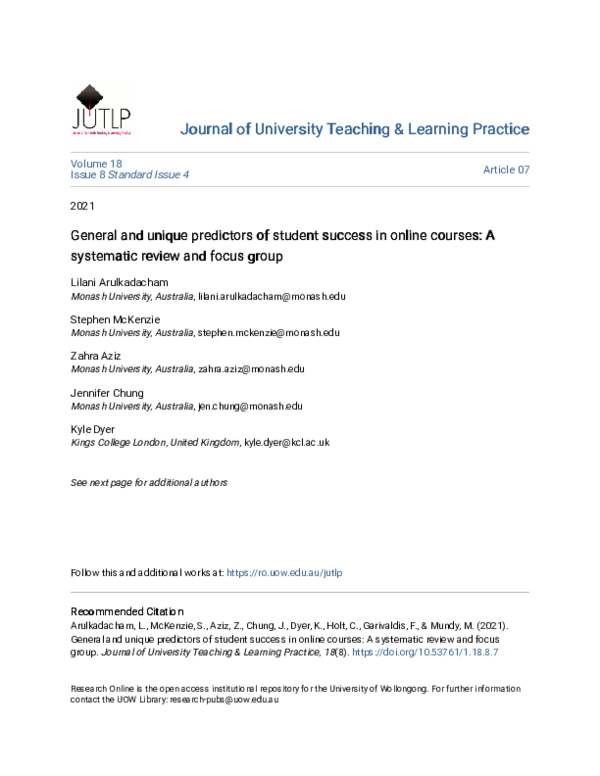(PDF) General and unique predictors of student success in online ...