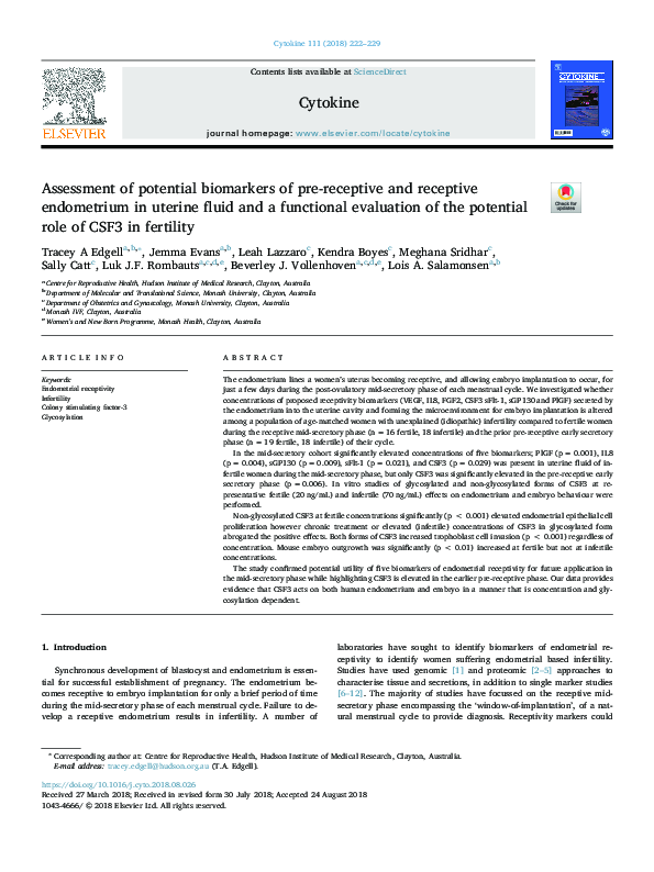 (PDF) Assessment of potential biomarkers of pre-receptive and receptive ...
