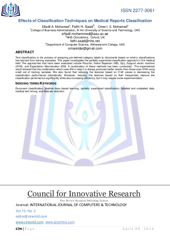 (PDF) Effects of Classification Techniques on Medical Reports ...
