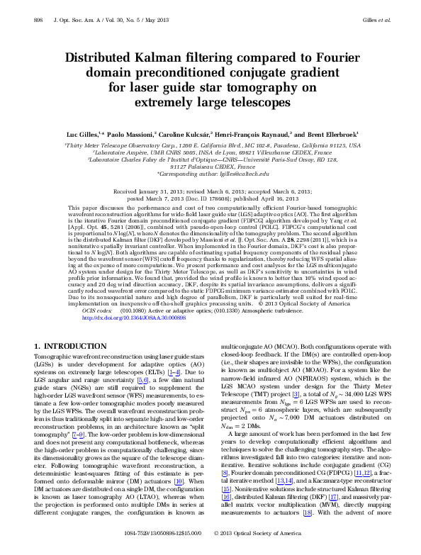 (PDF) Distributed Kalman filtering compared to Fourier domain ...