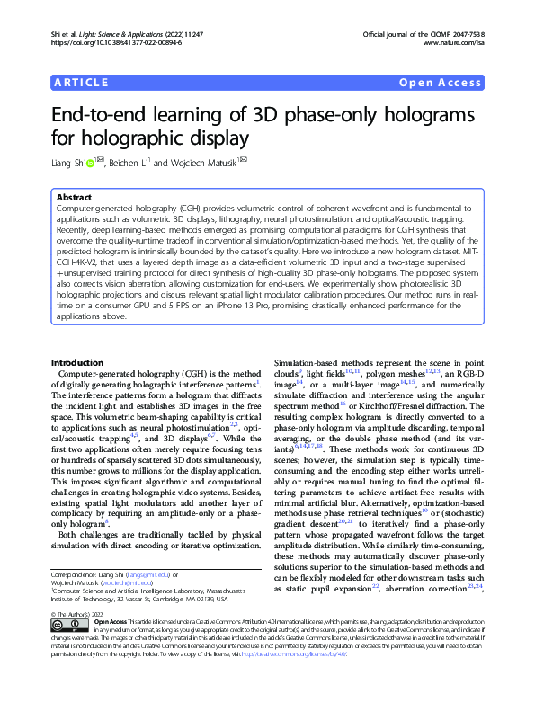 (PDF) End-to-end learning of 3D phase-only holograms for holographic ...