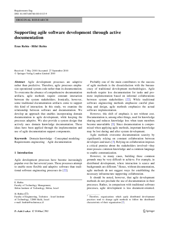 (PDF) Supporting agile software development through active documentation