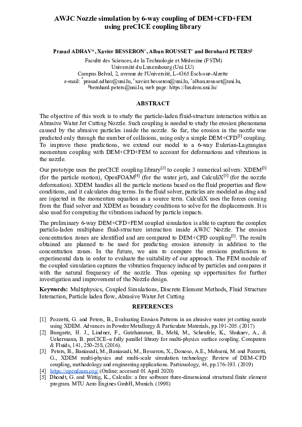 (PDF) AWJC Nozzle simulation by 6-way coupling of DEM+CFD+FEM using ...