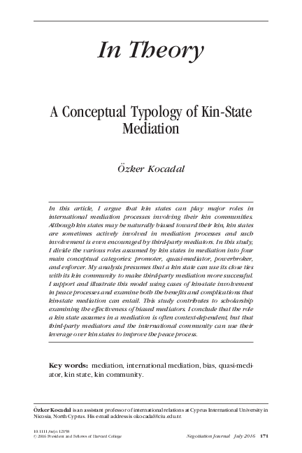 (PDF) A Conceptual Typology of Kin-State Mediation
