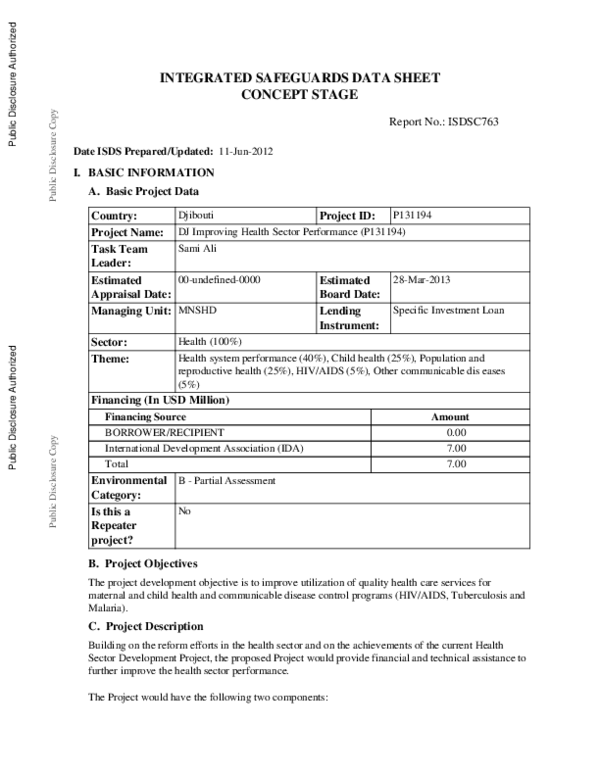 (PDF) Integrated Safeguards Data Sheet (Concept Stage) - DJ Improving ...