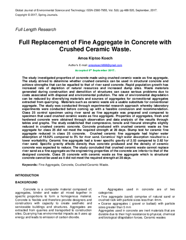 (PDF) Full Replacement of Fine Aggregate in Concrete with Crushed ...