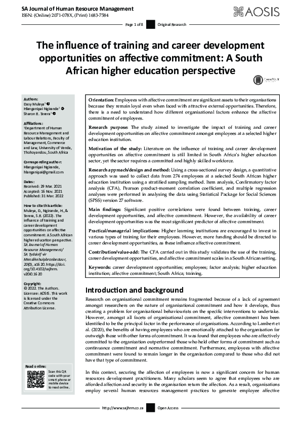 (PDF) The influence of training and career development opportunities on ...