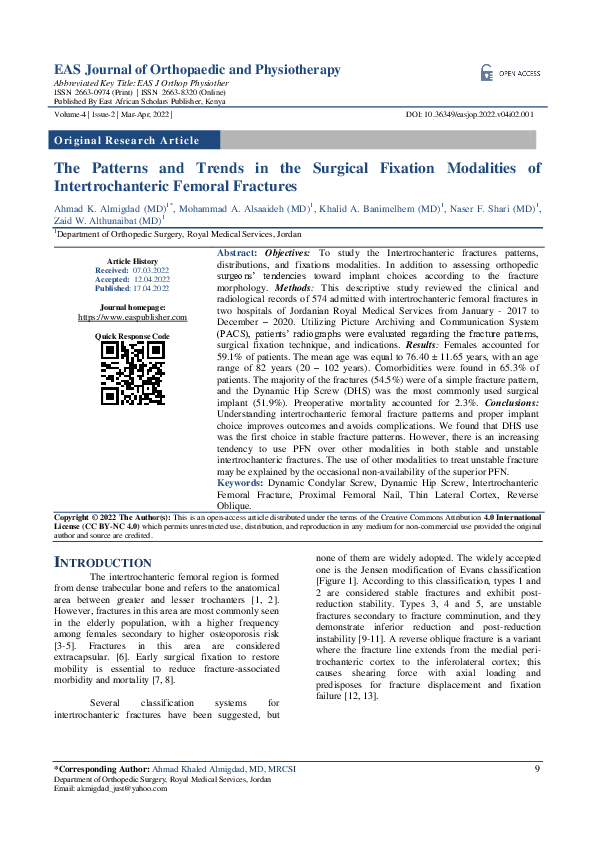 (PDF) The Patterns and Trends in the Surgical Fixation Modalities of ...