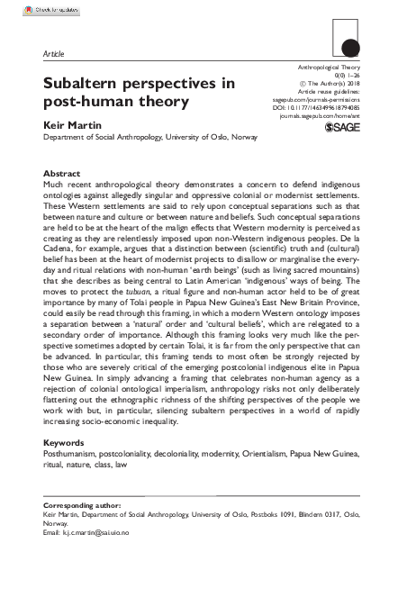 (PDF) Subaltern perspectives in post-human theory