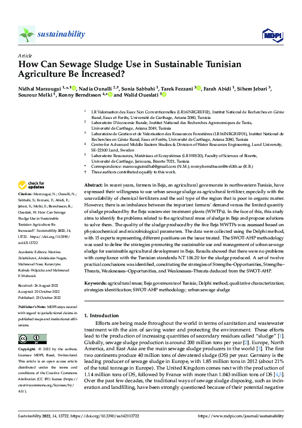 (PDF) How Can Sewage Sludge Use in Sustainable Tunisian Agriculture Be ...