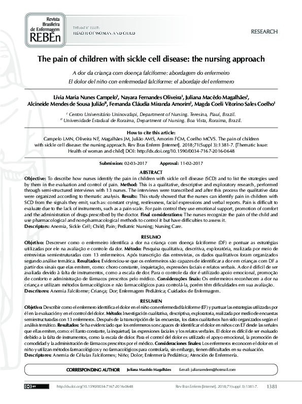 (PDF) The pain of children with sickle cell disease: the nursing approach