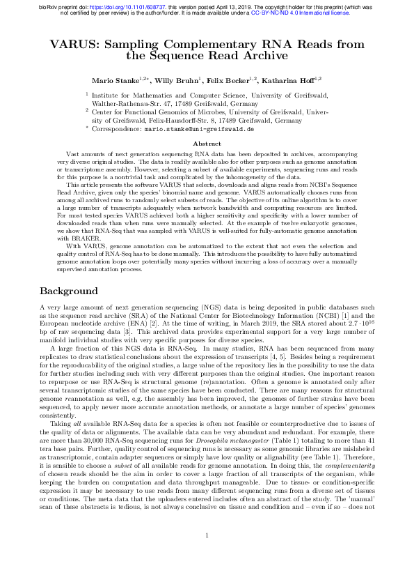 (PDF) VARUS Sampling Complementary RNA Reads from the Sequence Read
