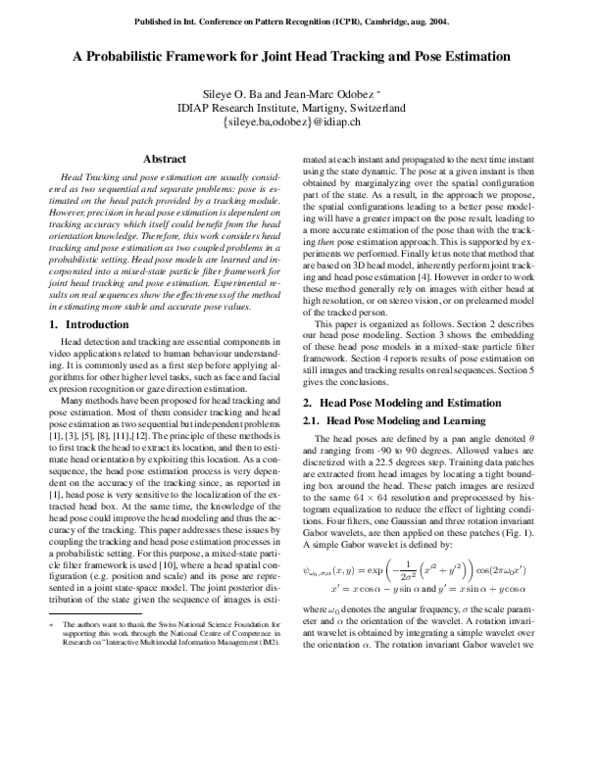 (PDF) A probabilistic framework for joint head tracking and pose estimation