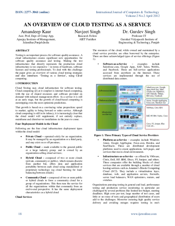(PDF) An Overview of Cloud Testing as a Service
