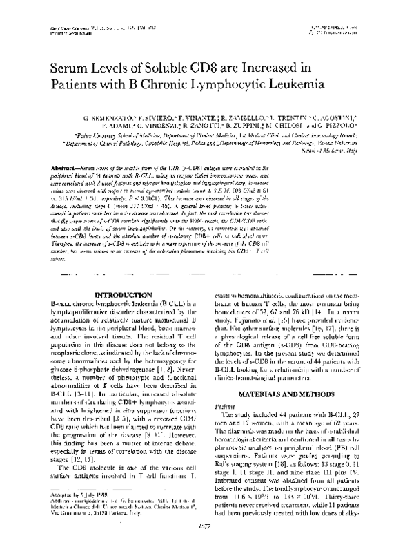 (PDF) Serum levels of soluble CD8 are increased in patients with B ...