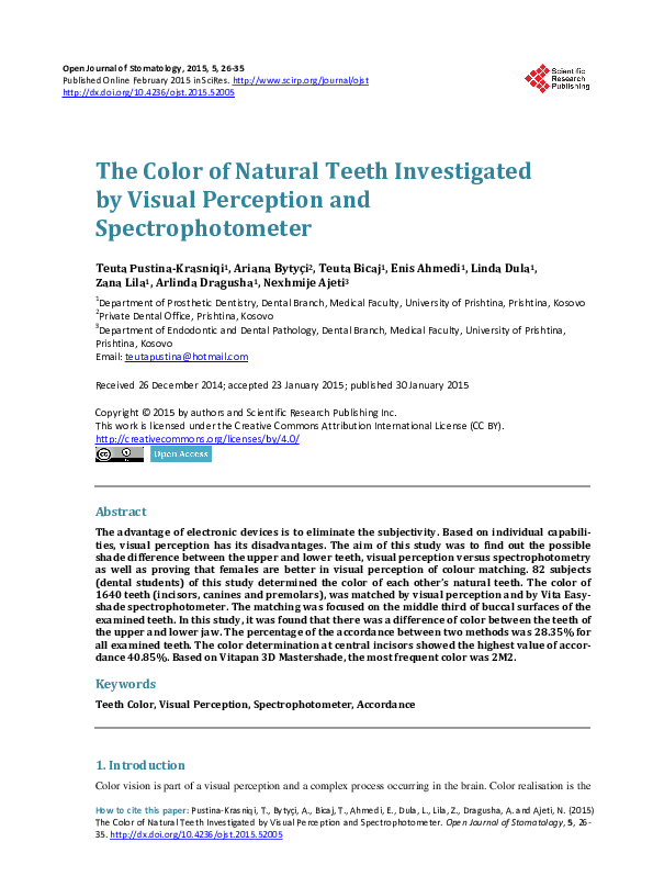 (PDF) The Color of Natural Teeth Investigated by Visual Perception and ...