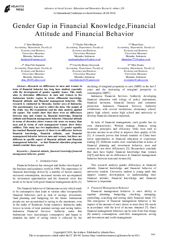 (PDF) Gender Gap in Financial Knowledge,Financial Attitude and ...