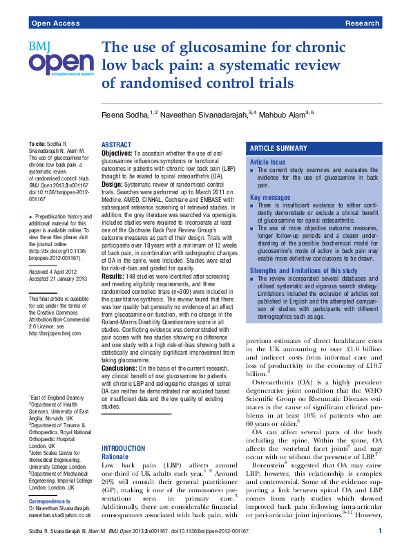(PDF) The use of glucosamine for chronic low back pain a systematic