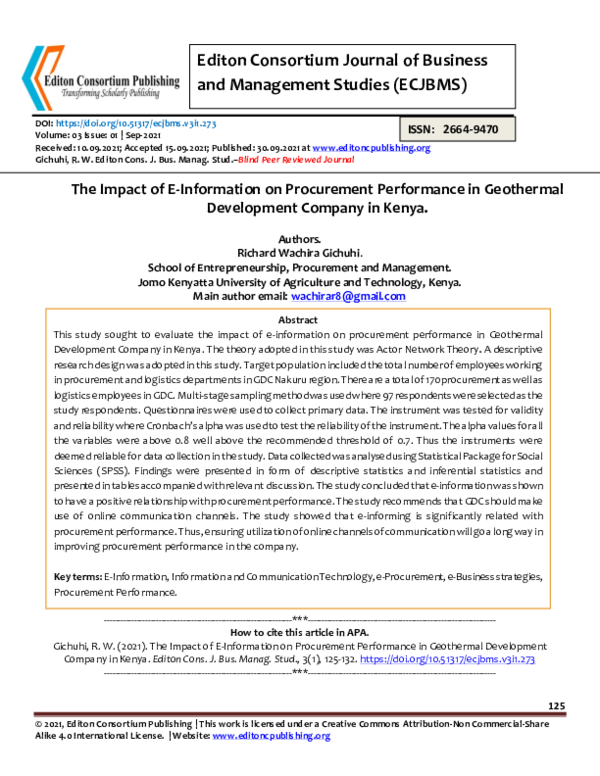 (PDF) The Impact of E-Information on Procurement Performance in ...