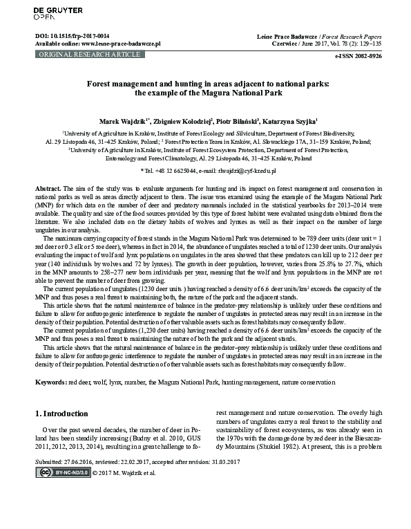 (PDF) Forest management and hunting in areas adjacent to national parks ...